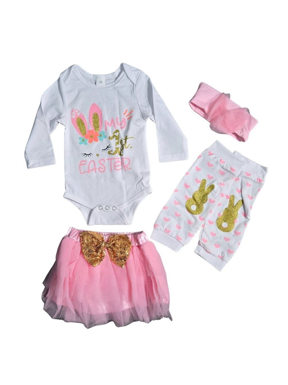 NWOT | "My 1st Easter" 4-Piece Baby Girl Outfit | Tutu, Bow & Leggings | 6-9M